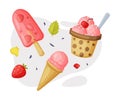 Ice-cream Cup and Fruit Frozen Confection on Stick as Frozen Dessert and Snack Vector Composition