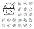 Ice cream cup line icon. Vanilla sundae sign. Crepe, sweet popcorn and salad. Vector