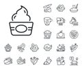 Ice cream cup line icon. Vanilla sundae sign. Crepe, sweet popcorn and salad. Vector