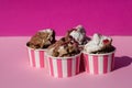 Ice cream cup on pink background, summer emotions, background, l Royalty Free Stock Photo