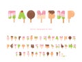 Ice cream cyrillic font. Popsicle cartoon letters and numbers can be used for summer design. Isolated on white