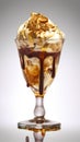 Coffe ice cream with chocolate syrup and an isolated white background Royalty Free Stock Photo