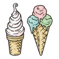 Ice cream for design of label or food banner. Icecream elements or identity symbols for fast food caffe