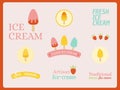 Ice cream design labels and badges. Vector illustration. Variety of ice creams and texts Royalty Free Stock Photo