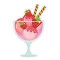 Ice cream dessert in a glass cup. Milk cocktail with strawberry flavor. Vector illustration