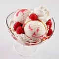 Ice cream dessert with raspberries in glass bowl Royalty Free Stock Photo