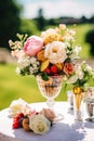 Ice cream desserts buffet table, event food catering for wedding, party and holiday celebration, ice creams and flowers decor in a Royalty Free Stock Photo