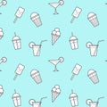 Ice Cream Drinks Blue Background Vector Seamless Pattern