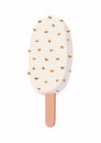 Ice cream Eskimo vector illustration. Nuts covered with white chocolate with wooden stick isolated on white background. Royalty Free Stock Photo