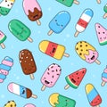 Simple smiling ice cream, eskimo, popsicle seamless pattern