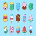 Set of simple smiling ice cream, eskimo, popsicle illustrations