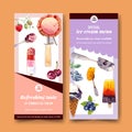 Ice cream flyer design with berries watercolor illustration Royalty Free Stock Photo