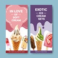 Ice cream flyer design with fruits watercolor illustration Royalty Free Stock Photo