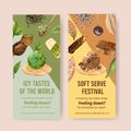 Ice cream flyer design with green tea, chocolate watercolor illustration Royalty Free Stock Photo