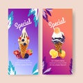 Ice cream flyer design with mix berries watercolor illustration Royalty Free Stock Photo