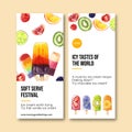 Ice cream flyer design with mix fruits watercolor illustration Royalty Free Stock Photo