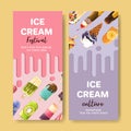 Ice cream flyer design with mix fruits watercolor illustration Royalty Free Stock Photo