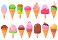 Ice cream food isolated on white. Cartoon doodle waffle cone ice cream set. Vector illustration Royalty Free Stock Photo