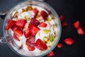 Ice cream with fresh strawberries in a cup