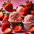 Ice cream with fresh strawberries, fruti and berry frozen dessert for summer