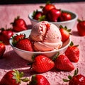 Ice cream with fresh strawberries, fruti and berry frozen dessert for summer