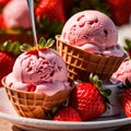 Ice cream with fresh strawberries, fruti and berry frozen dessert for summer