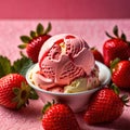 Ice cream with fresh strawberries, fruti and berry frozen dessert for summer