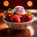 Ice cream with fresh strawberries, fruti and berry frozen dessert for summer