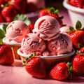 Ice cream with fresh strawberries, fruti and berry frozen dessert for summer