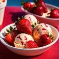 Ice cream with fresh strawberries, fruti and berry frozen dessert for summer