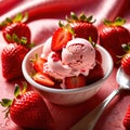 Ice cream with fresh strawberries, fruti and berry frozen dessert for summer