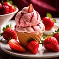 Ice cream with fresh strawberries, fruti and berry frozen dessert for summer