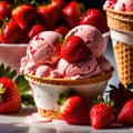 Ice cream with fresh strawberries, fruti and berry frozen dessert for summer