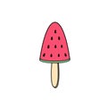 Ice cream frozen fruit logo. Vector pattern of watermelon slice on a stick on a white background for wrapping paper. Summertime se Royalty Free Stock Photo