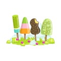 Ice Cream And Frozen Fruit Trees Fantasy Candy Land Sweet Landscape Element