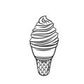 Ice cream, frozen yogurt or soft serve vanilla gelato in waffle cup outline icon, sundae