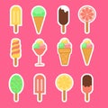 Ice cream fruit ice sticker pack icon, flat design vector illustration set of sticker icons Royalty Free Stock Photo