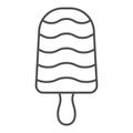 Ice cream with fruit layers thin line icon, icecream concept, fruit ice cream vector sign on white background, wavy