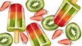 Ice cream fruits pattern Vector watercolor. Delicious kiwi and strawberry desserts Royalty Free Stock Photo