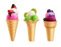 Ice Cream With Fruits Realistic Set Royalty Free Stock Photo