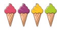 Ice cream gelato clip art vector design in strawberry matcha banana blueberry flavor with animated cartoon png illustration gelato