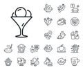 Ice cream in glass line icon. Vanilla sundae sign. Crepe, sweet popcorn and salad. Vector