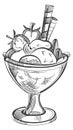 Ice cream glass sketch. Sweet dessert drawing