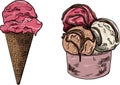 Ice cream in a glass vector graphics. Ice cream in a waffle glass. Sweet pastries for menus, printing and birthday cards