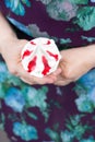 Ice cream in the hands elderly woman Royalty Free Stock Photo