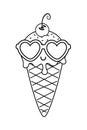 Ice cream and heart sunglasses and cherry black and white Royalty Free Stock Photo