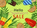 Ice cream hello summer poster natural fresh and cold sweet food vector illustration. Healthy homemade tasty dairy cone Royalty Free Stock Photo