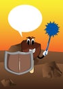 Ice Cream holding a spiked mace and shield. Royalty Free Stock Photo