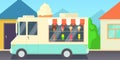 Ice cream horizontal banner shop, cartoon style