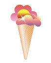 Ice cream - horn vector full color picture. Ice cream - clouds at sunset. Dessert - sunset in a waffle cone. Allegory, surrealism.